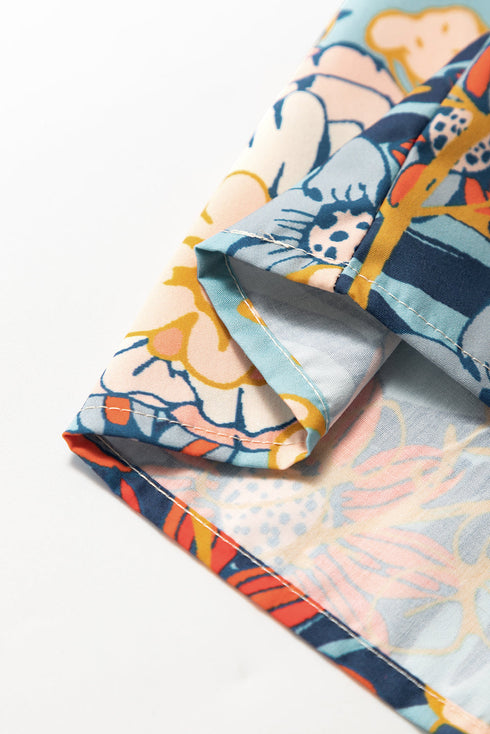 Multicolour Boho Floral Print Crochet Patchwork V Neck Loose Mini Dress